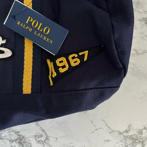 Polo Ralph Lauren Varsity Logo Patches Newport Canvas Duffle Bag PWing Bear CP93